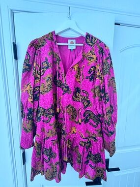 FARM Rio Pink Multicolor Long Sleeve Tiered Mini Dress